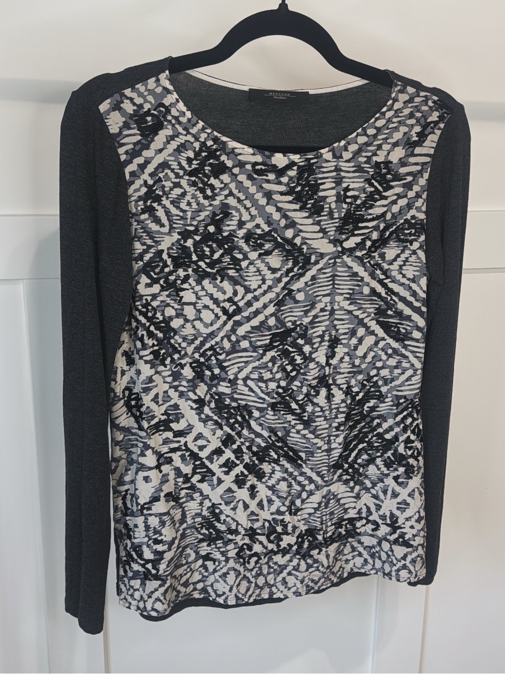 Max Mara Knit Silk beaded Panel Long Sleeve Top - S